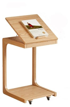 ZGSYH C-förmiger Beistelltisch, Neuer Beistelltisch mit verstellbarem Winkel for das Sofa, Laptop-Beistelltisch aus Massivholz mit 360°-Universalrädern for Wohnzimmer/Bett/Badewanne(Wood,S)