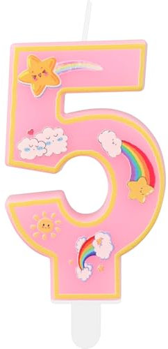 Rainbow Number Birthday Candles, Pink Number 5 Candles, Cartoon Theme Birthday Candles, Girls Boys 5th Birthday Decorations, Rainbow Cake Candles Cake Toppers for Boys Girls Birthday Party Decorations