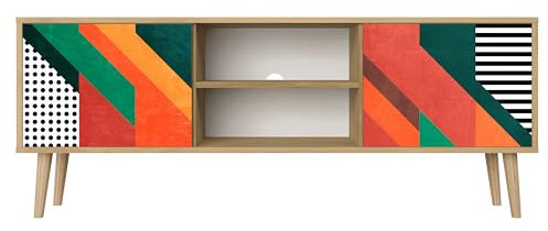 Healancy Biomedical TV Schrank mit 2 Türen - Kommode - Fernsehschrank - Lowboard - Fernsehtisch - Wohnzimmer Möbel - Board mit Stauraum - Tisch - Sideboard - Fernsehrregal Riva-Eiche