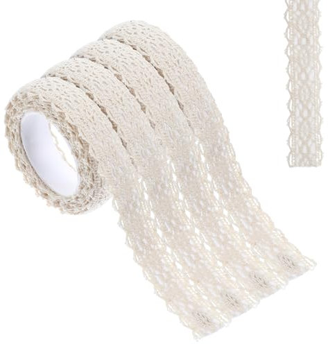 Yuanchu 4 Rollen Spitzenband, Selbstklebend Spitze Vintage Spitzenborte Dekoband Spitzenbordüre Dekoratives Gurtband für Handwerk Hochzeit Dekoration Scrapbooking Geschenkbox(Cremefarben)
