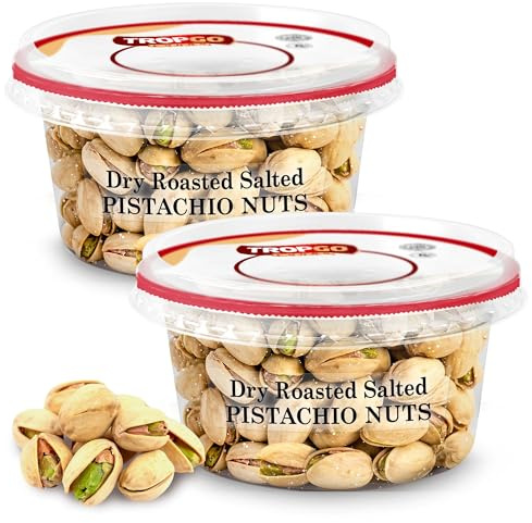 Tropgo Roasted Salted Pistachios 180g - Pack of 2 - Pistachio Nuts in Resealable and Recyclable Tub - Wholesome Trail Mix with Fibre, Protein, and Essential Minerals - Healthy Snacks for All Ages