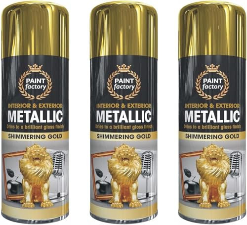Inspired Essentials Rapide Product 3 x Metallic Shimmering Gold Spray Paint Interior & Exterior Aerosol Can 400ml