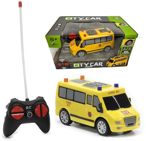 Coche teledirigido para niños City Car Mini Vehículos 13,5 cm Coche teledirigido con luces y ruedas de goma Rc Ambulancia Telecomdata Pullman Bus Radiocontrolado Pulmín con mando a distancia (SCHOOL
