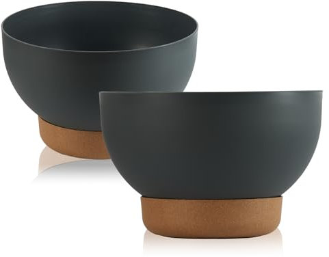 Tymar Pflanzschale für draussen, Blumenschale rund, Grabschale Kunststoff Matte (Kork/Anthrazit; ø 40 cm)