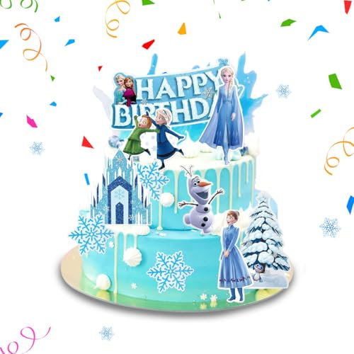 10 Pièces Décoration Gateau Anniversaire, Decoration Anniversaire Reine des Neiges, Flocon de Neige Decoration, Happy Birthday Decoration Gateau, Decoration Gateau pour Fête d'enfants