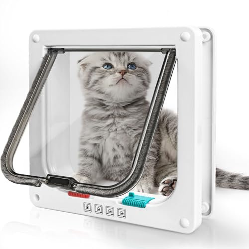 LUOJINYI Porta per gatti, in acrilico ABS, porta interna, porta di sicurezza per animali domestici con serratura a 4 vie, 19,8 x 19 x 5,5 cm, facile installazion, Bianco, M