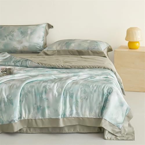 Surwin Satin Tagesdecke Bettüberwurf, Glatt wie Seide, Kunstseide Gesteppt Steppdecke für Doppelbett Einzelbett, Weiche Mikrofaser Kühlende Sommerdecke (Grüner Bambus,200x230cm)