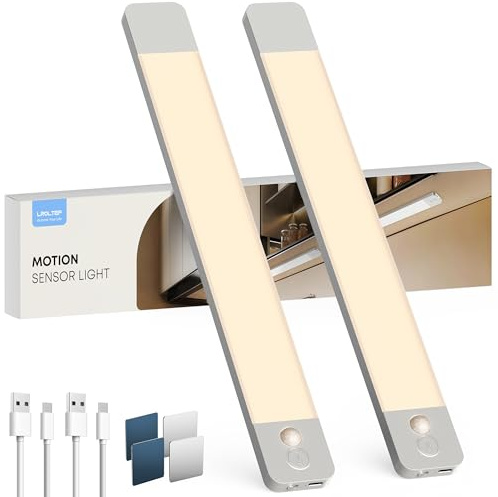 LROLTEF Schrankbeleuchtung Led Lampe mit Bewegungsmelder - 40cm 4000K Aufladbar Unterbauleuchte Küche mit 2200mAh Batterie Innen - Dimmbar Kleiderschrank Licht Treppenbeleuchtung | 2 Stück