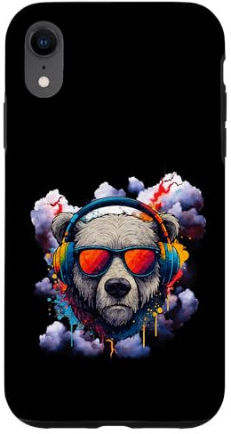 Oso retro con gafas de sol y auriculares Carcasa para iPhone XR