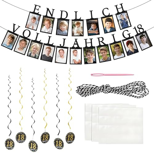 Deko 18. Geburtstag Junge, 2-teiliges Set Mit Flagge Und Spiralschmuck, 25 cm x 14.5 cm, Für Geburtstagsfeiern Und Fotodisplay, Hochwertige Materialien, Party, Geburtstag