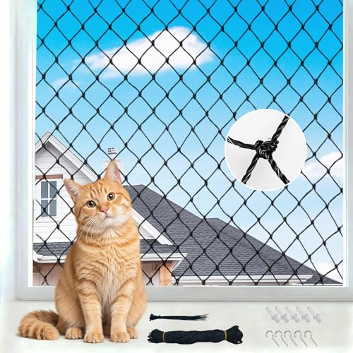 ThreeDokke Katzennetz für Balkon, Katzennetz Drahtverstärkt 2x3m, Robust und Reißfest, Witterungsbeständig, Behindert Nicht die Sicht aus dem Fenster, Taubennetz Balkon inklusive Installationszubehör