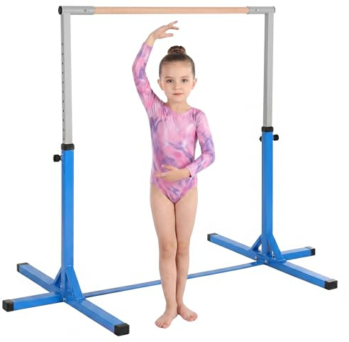 HOMCOM Barra Ginnastica Bambini 3+ Anni Altezza Regolabile 92-150cm | Acciaio e Legno Massello di Faggio, Sbarra Artistica Orizzontale Danza, Attrezzatura Palestra Antiscivolo