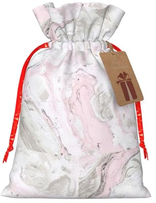 Rose Abstrait Encre Marbre Gris Artistique Impression Mode Sac Léger Cordon Pochette Avec Étiquette Kraft Pour Noël Halloween