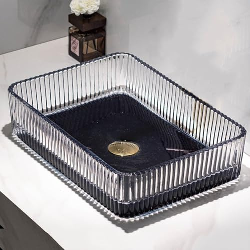 ZYCDP Glas Waschbecken Bad Rechteckig Aufsatzwaschbecken 460 X 330 X 110 mm Ohne Hahnloch Schwarz