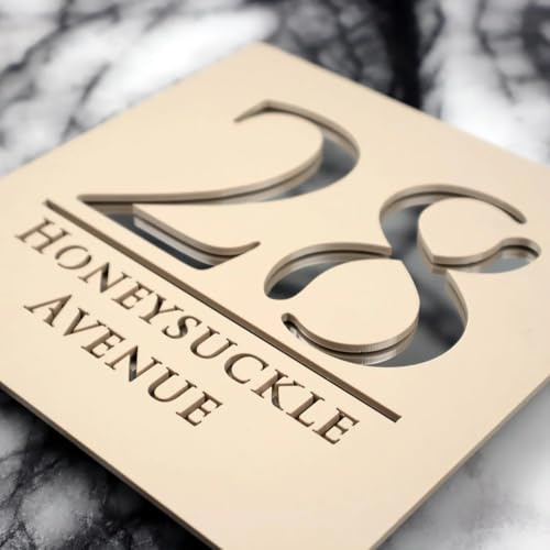 Mr Plaques Bellissima S1 Floating House Sign Personalised Acrylic Door Plaque Modern Square Address Sign Custom Name Number Weatherproof Outdoor House Plate with Fixing Kit (Cream & Silver Mirror)