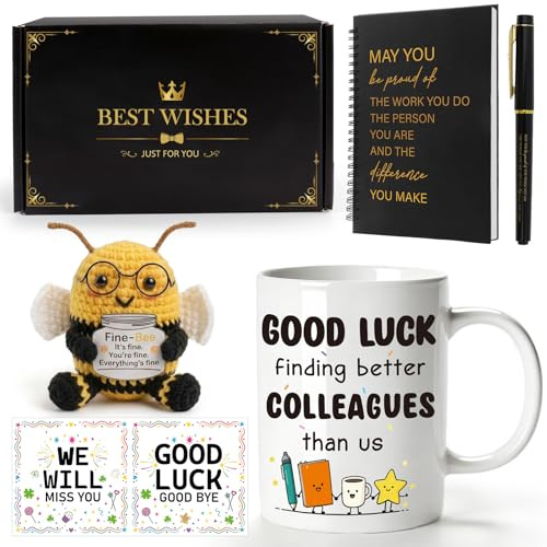 Leaving Gifts for Colleagues Women Men, Funny Farewell Gifts for Colleagues | with Mug Hand-crocheted Bee Notebook, New Job Goodbye New Beginnings Sorry Your Leaving Present for Coworker Work Bestie