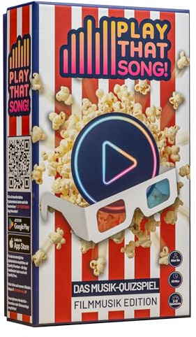 Play That Song! FILMMUSIK Edition Musik-Quizspiel mit App für Film- & Serienfans, Soundtrack-Quiz Partyspiel für Erwachsene, Familie & Freunde, 250 Spielkarten, 100 Chips
