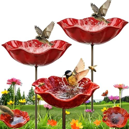 Blumen Gartenstecker Vogeltränke, Metall Blume Bienentränke Für Den Garten, Handmade Metal Flower Garden Stake Bird Bath, Insektentränke Gartens Für Bienens Schmetterlingstränke (3 Stück)