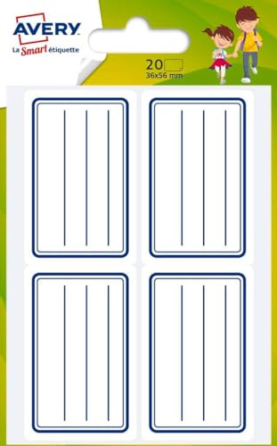 AVERY - Schuletiketten blau liniert - Format 36 x 56 mm - 20 Stück