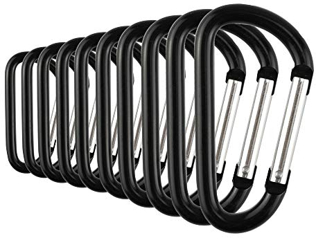 Temlum Aluminium Karabinerhaken 3,8/4,8/5,8/6/7 cm Clip, D Form Karabiner Set, Karabiner mit Schnappverschluss für Camping, Wandern, Reisen, Schlüsselanhänger, Schwarz -10 Stück, 6 cm
