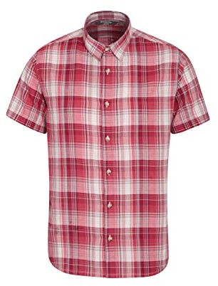 Mountain Warehouse Weekender Short Sleeved Mens Shirt - 100% Cotton Shirt, Lightweight Casual Shirt, Breathable, Comfortable Top - for Walking, Camping & Travel Dark Red L
