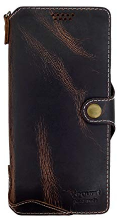 Yogurt Case for iPhone 13, Genuine Leather Wallet Handmade Cover for iPhone 13, 6.1-inch Oil Leather
