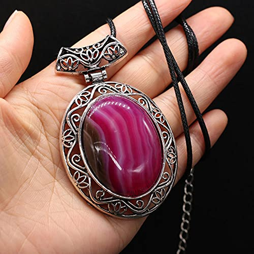 Collier en pierre naturelle Collier en cristal d'opale d'oeuf Collier de pendentifs en alliage d'argent Antique-Achat Rose Rouge