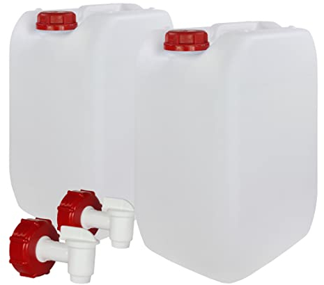 Garrafa con Grifo 20 litros. Apta para uso alimentario. Boca ancha. Idónea como depósito de agua potable. Resistente a químicos. (2 Unidades).