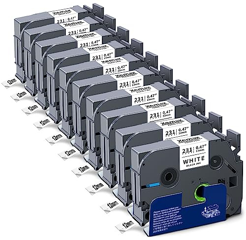 10x XemaX Schriftband Kompatibel für Brother P-touch Bänder 12mm TZe-231 Brother 0,47'' Tape Cassette für Brother PT-1010 H105 H100LB D600 1000 P300BT H100R D400 E100 H110, Schwarz auf Weiß