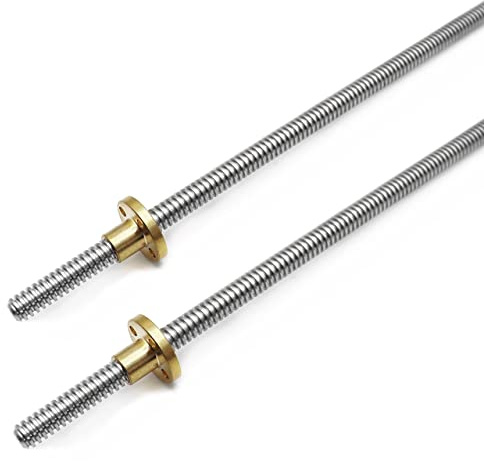 2pcs 600mm Tr8X4 Lead Screw with T8 Brass Nut for 3D Printer Machine Z Axis(Acme Thread, 2mm Pitch, 2 Start, 4mm Lead)