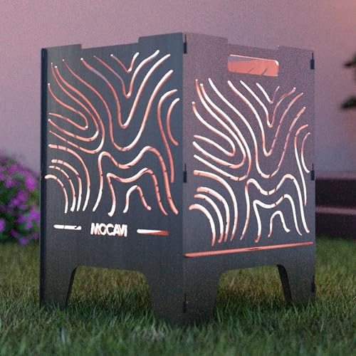 MOCAVI Feuerkorb Lines 52 cm | 3 mm Stahl Feuerschale eckig Feuertonne Outdoor massiv robust sicher Design-Brenntonne für Garten und Terrasse Feuerstelle hitzefest Feuersäule Feuerfass quadratisch