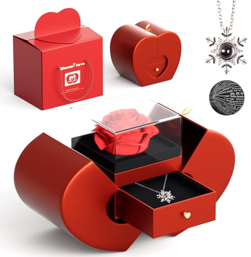 Suewidfay Rosa eterna Regalo per lei, Regalo di Rosa con Collana I Love You per Donne Moglie Fidanzata Mamma per Compleanno, Anniversario, San Valentino, Festa della Mamma, Natale (Rosso)