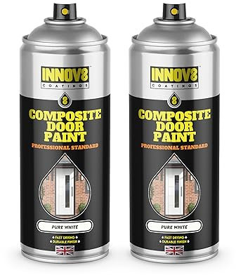COMPOSITE DOOR SPRAY PAINT - NO PRIMER OR TOP COAT - SATIN - 1 x 400 ml - Professional Standard - Fast Dry - Exterior & Interior - Front Door - Composite, Wood, uPVC, Metal Door - PURE WHITE