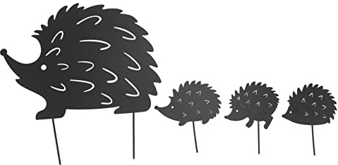 4 Stück Metall Igel Dekorative Gartenstecker Niedlich Tier Hohl Design Terrasse Niedliche Eisen Kunst Igel Dekoration für Garten