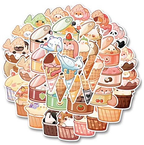 DIKACA 80st Kuchen Aufkleber Planer Aufkleber Cartoon-Food-Aufkleber Aufkleber Für Laptops Gitarren-kapodaster Album-Scrapbook-Aufkleber Scrapbooking-Aufkleber Reisen Papier Zubehör Konto
