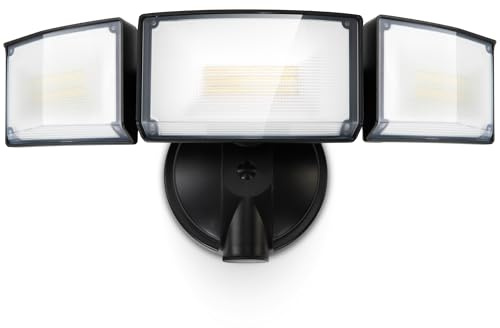 LUTEC - Luz de inundación de 75 W 8000 lúmenes para exteriores, luces LED de seguridad controladas por interruptor con 3 cabezales ajustables, luz diurna de 5000 K, luz de inundación exterior