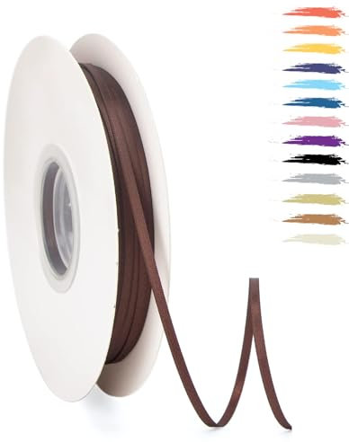 Braun 3mm Satinband 95 Meter, Polyesterband, verschönern Sie Ihre Bastelarbeiten und Feiern, ideal für Geschenkverpackungen, Dekorationen, Hochzeitsautoband, Bänder zum Basteln