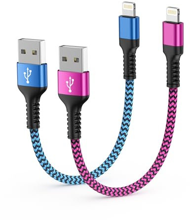 Short iPhone Charger Cord, USB A to Lightning Cable 1FT/2Pcs [Apple MFI Certified] Braided Fast Charging Wire Data Line for iPhone 14 Pro Max 13 12 Pro/11/XS/XR/X/SE/8 Plus/7/6s, iPad Mini/Air for Car