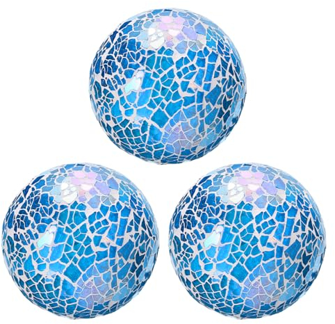 sourcing map 3Pcs Decorative Glass Balls 8cm Orbs Centerpiece Balls Mosaic Glass Ball Sphere for Decor Bowls Vases Dining Table Party, Bright Blue