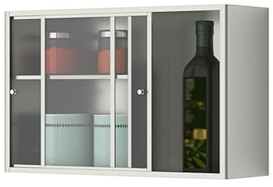 Wandschrank aus Edelstahl mit Schiebetür, robuster Aufbewahrungsschrank für Badezimmer, Wandmontage, mit abnehmbaren Regalen (Silber + Transparent, 50 x 35 x 14 cm)