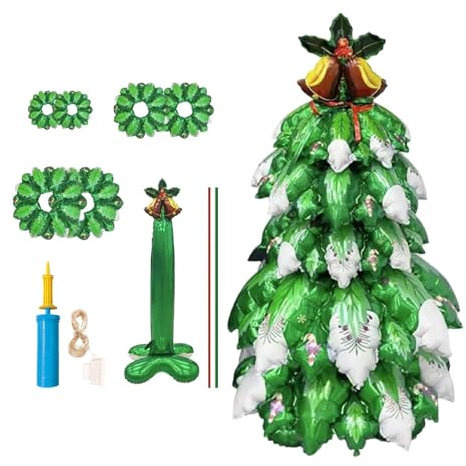 Kit de árbol de Navidad con globos, kit de globos para árbol de Navidad – Árbol de Navidad hinchable iluminado | Bombonera navideña decoración con globos navideños para el invierno, Año Nuevo, decora