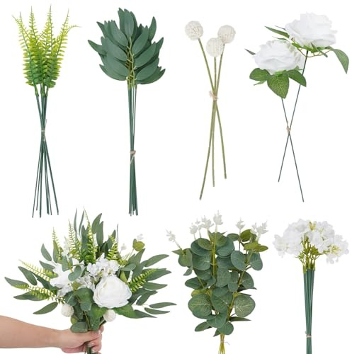Wnvivi Artificial Greenery Stems Box Set,Silk White Hydrangeas Peonies Eucalyptus Leaves Plastic Ferns Artificial Plants for DIY Floral Bouquet