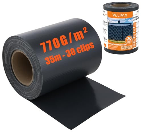 VELPAX PVC Sichtschutzstreifen, 35 m x 19 cm Zaunfolie Sichtschutz Windschutz mit 30 Befestigungsclips,450g/m² Sichtschutz Rolle Doppelstabmatten Zaun für Gartenzaun, Balkon, Anthrazit