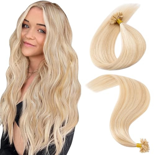 MY-LADY U Tip Hair Extensions Real Human Hair Remy Straight #18/613 Ash Blonde Mix Bleach Blonde Nail Tip Fusion Hair Extensions for Women Invisible 20 Inch 25g
