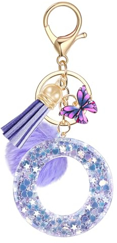 JSRQT Personnalisée Lettres Keychain Violet Pendentif Papillon