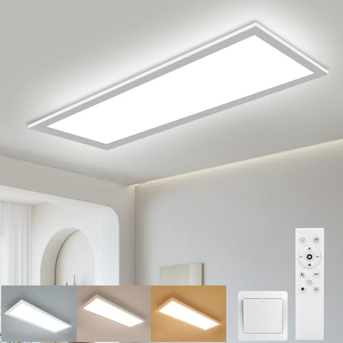 LEOEU LED Panel Deckenleuchte 58x20CM, Deckenlampe mit Fernbedienung 24W 3100LM, Deckenlampe Dimmbar 3000K - 6500K, Deckenleuchte Büro mit Speicherfunktion, Deckenpanel für küche Wohnzimmer