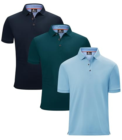 ZITY 3 Pack Mens Polo Shirts Short Sleeve, Lightweight Breathable Golf Collar Button-Down Mens Work Polo Shirts Sports Tennis T Shirts