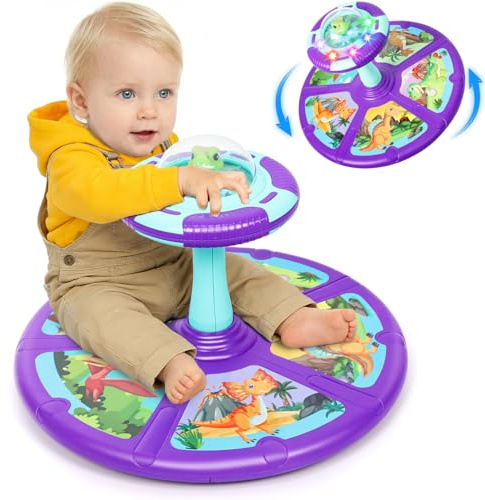 Wdmiya Dinosaurier Karussell Drehstuhl für Kinder 1 2 3 Jahr | 360°Sensorischer Drehstuhl mit LED-Beleuchtung&Musik, 18 Monate Sensorik Spielzeug Baby, Geschenk für Jungen Mädchen