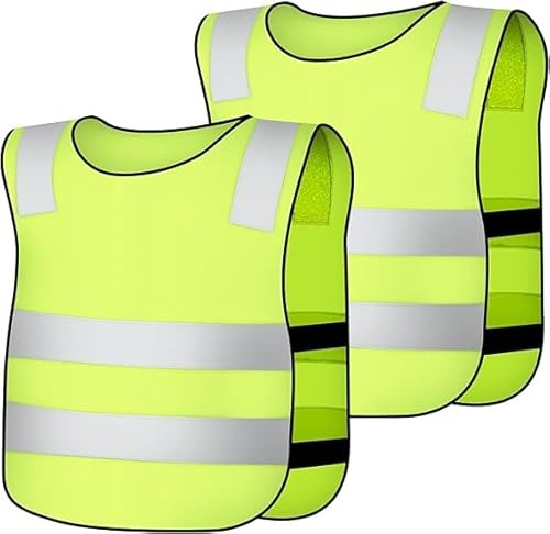 AYBUY 2 Pieces Hi Vis Vests for Kids, High Visibility Reflective Vest with Reflective Strips for Boys Girls, Child Hi Vis Traffic Safety Vest for Outdoor Activities