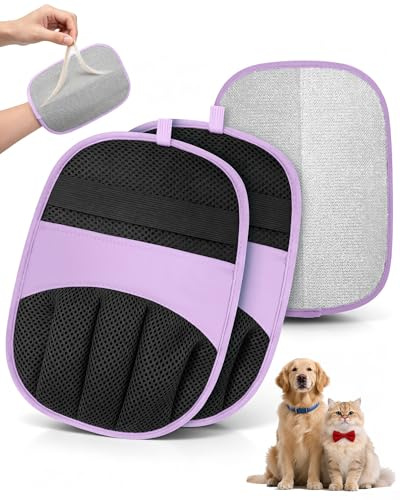 RZPTL Pet Hair Removal Glove, 2 Pack Five-Finger Tool for Dogs and Cats | Electrostatic Magic Brush, Reusable, Ideal for Furniture, Clothes, Car Seats, Grooming or Cleaning Needs (Purple)